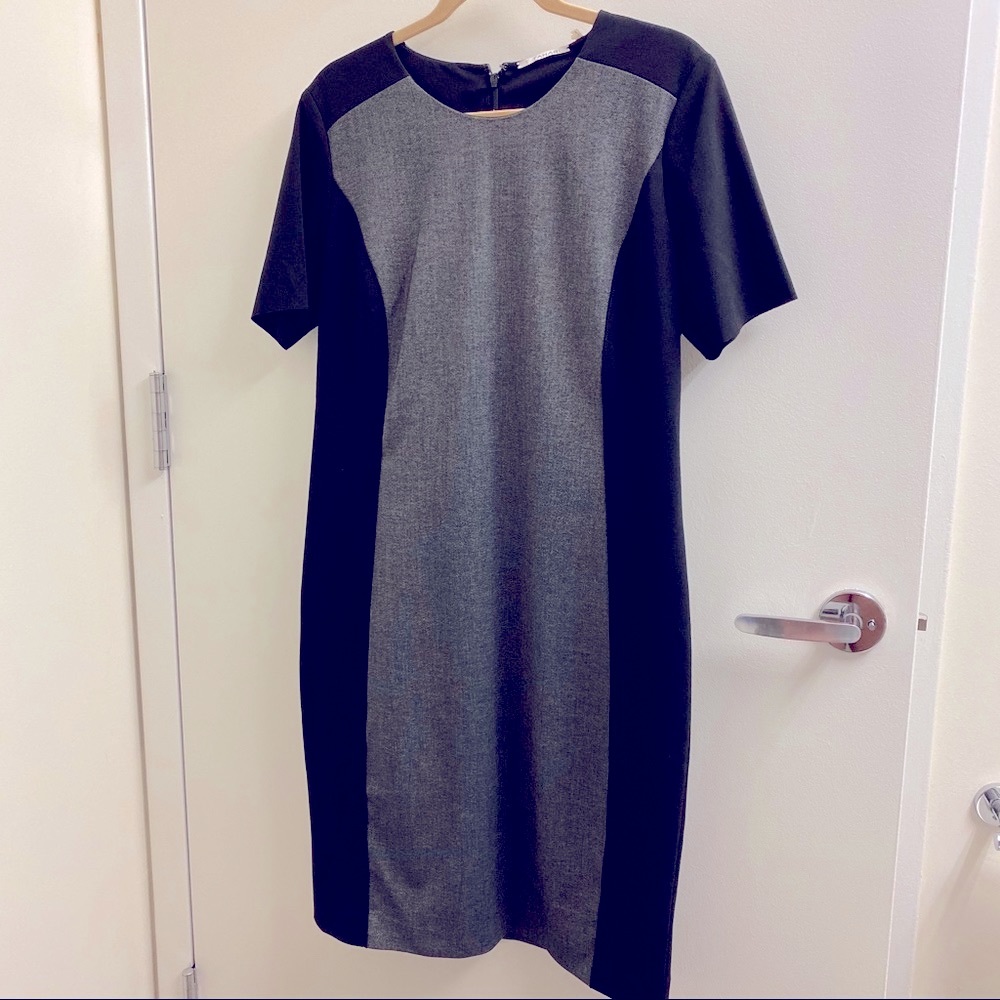 Tahari black and gray short sleeves dress